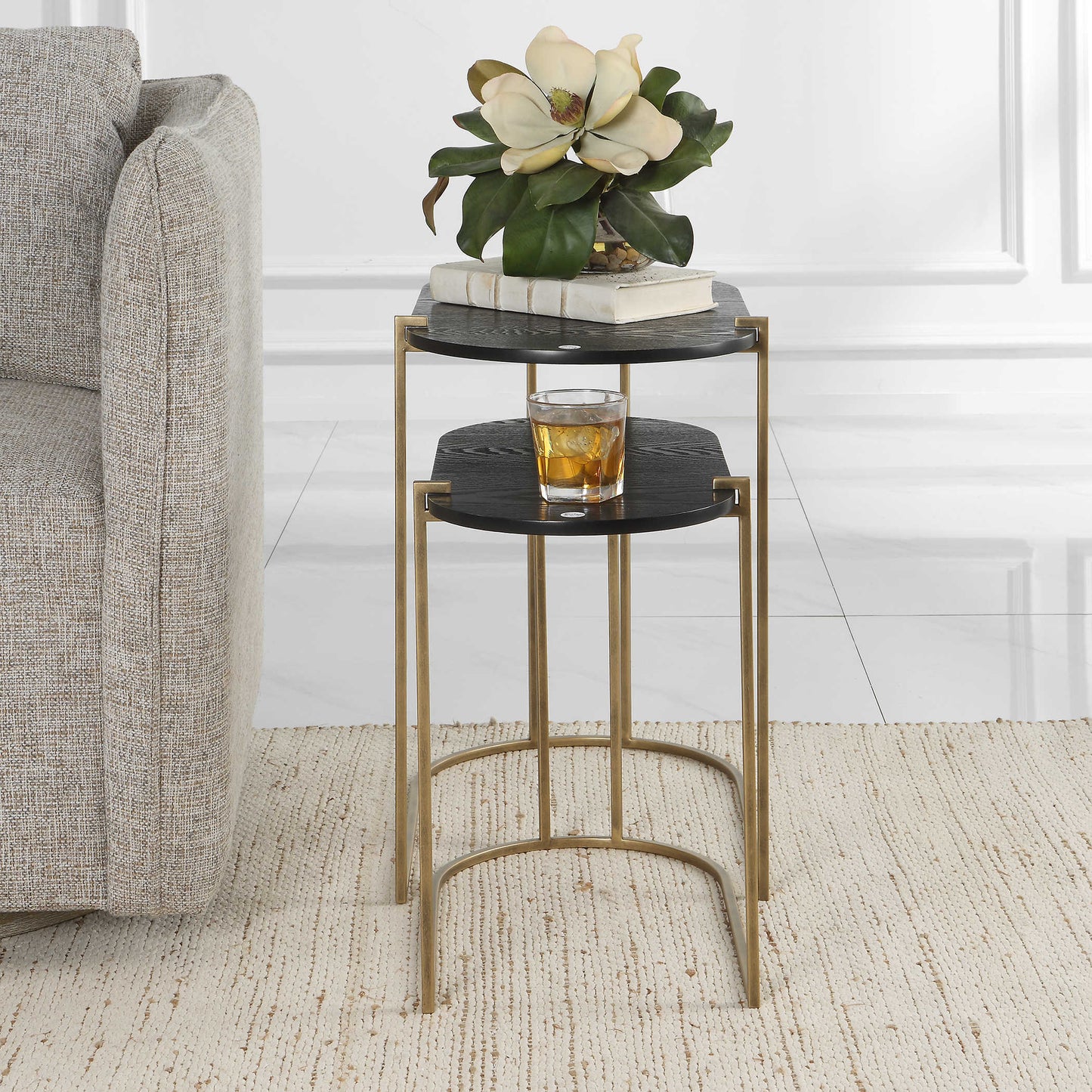 Black and Brass Oval Nesting Table