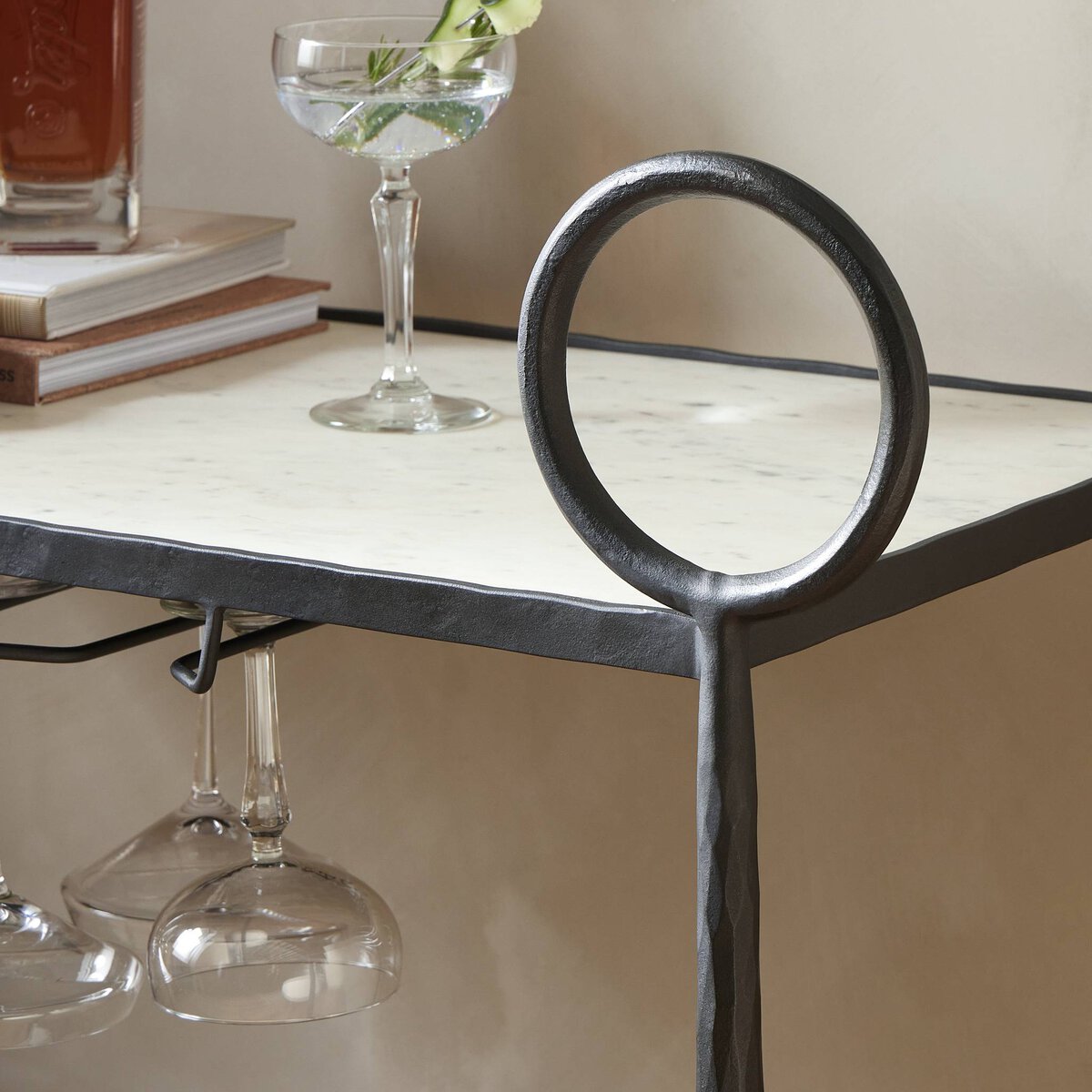 Hammered Iron and Marble Bar Cart