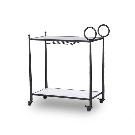 Hammered Iron and Marble Bar Cart