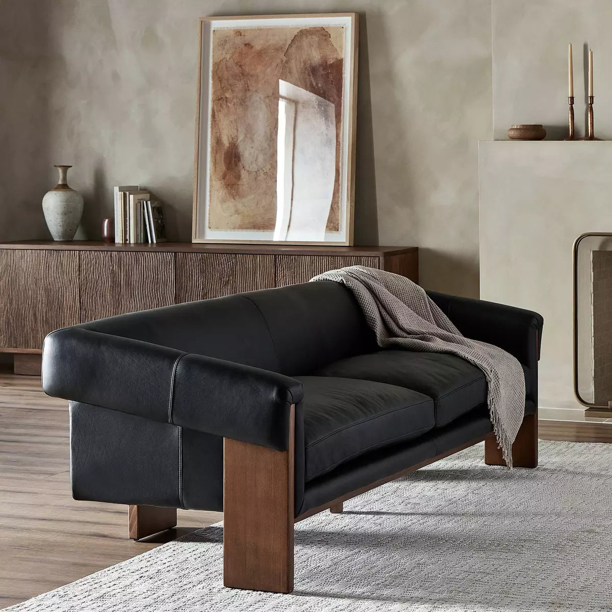 Floating Leather and Beech Sofa