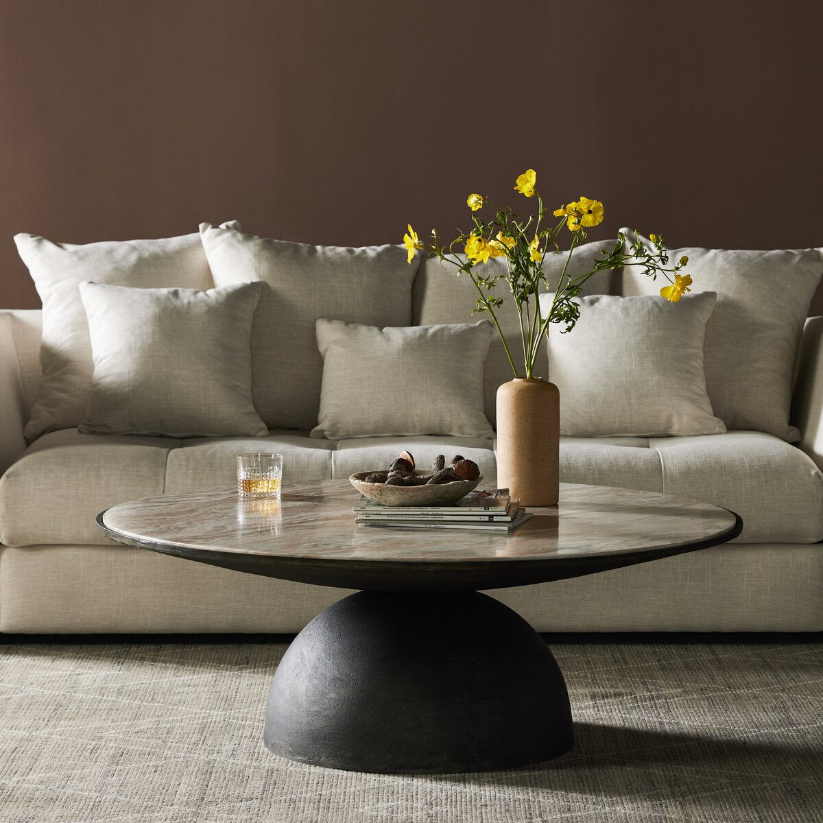 Round Marble Coffee Table with Semi Sphere Base