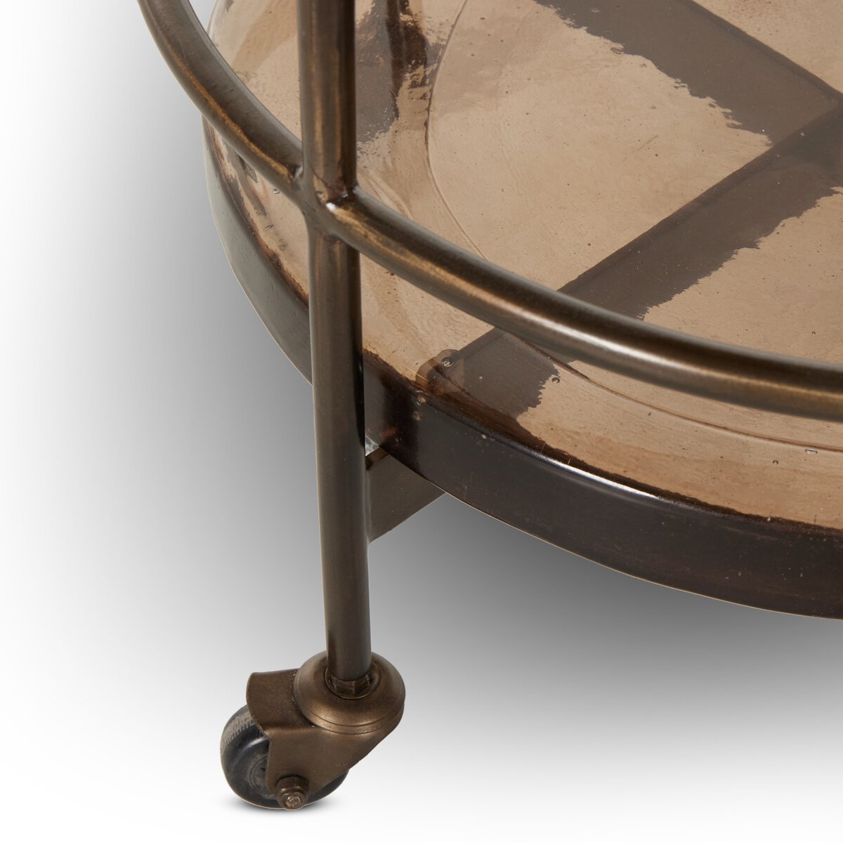 Round Cast Glass and Iron Bar Cart