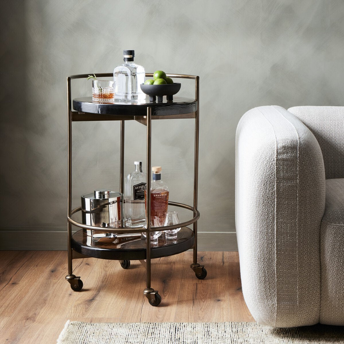 Round Cast Glass and Iron Bar Cart