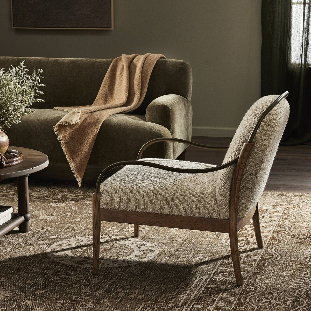 Ash and Iron Frame Boucle Accent Chair