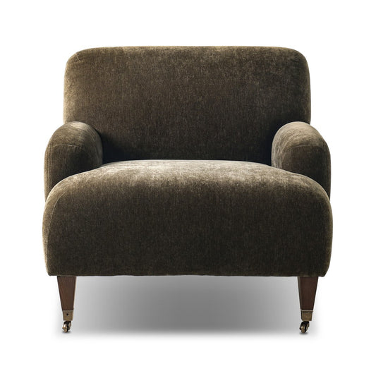 Chenille Accent Chair with Brass Casters