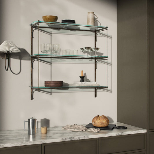 Brushed Iron and Glass Floating Shelves