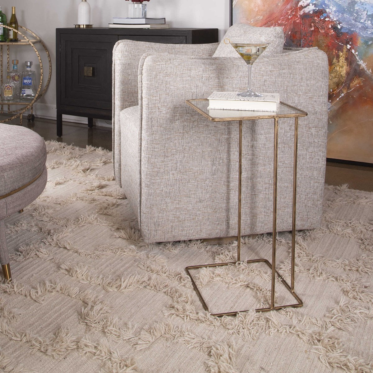 Antiqued Gold & Glass Side Table