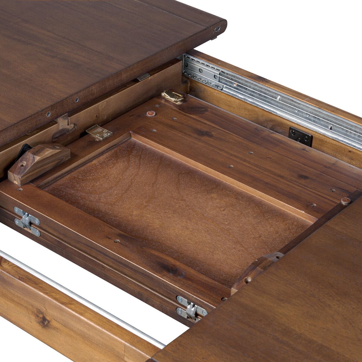 Acacia Wood Extendable Rectangular Dining Table with Iron Accents
