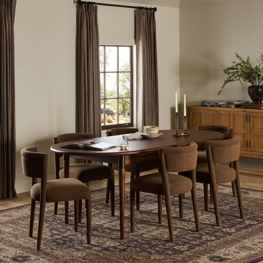 Acacia Wood Extendable Oval Dining Table with Iron Accents