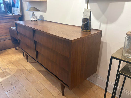Low Walnut Dresser with Slanted Front Drawers