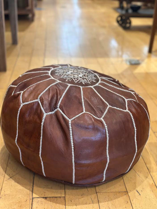 Cognac Leather Hassock Pouf