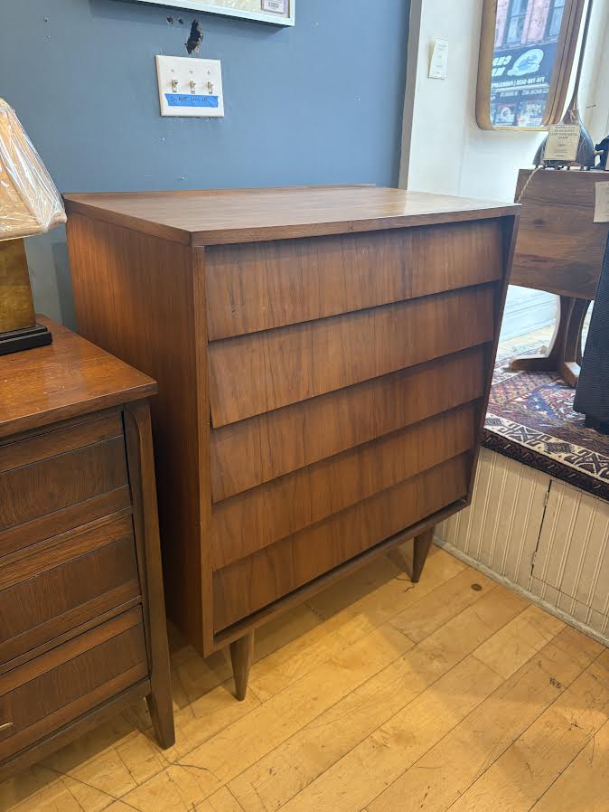 Tall Walnut Dresser with Slanted Front Drawers