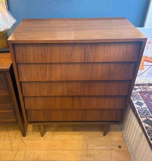 Tall Walnut Dresser with Slanted Front Drawers