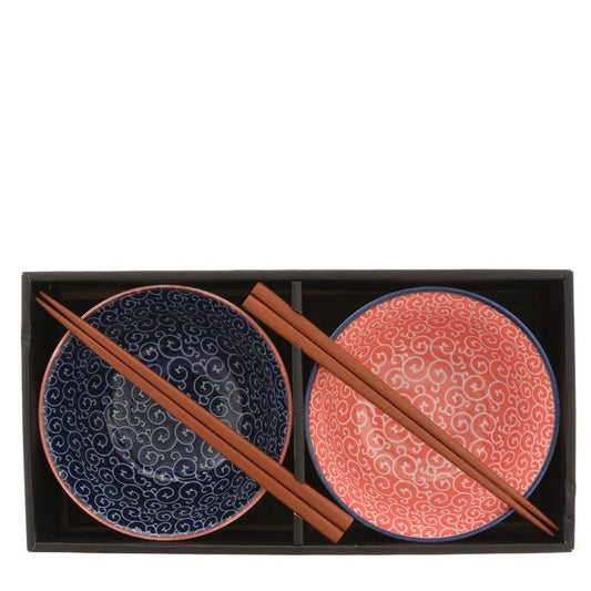 Set/2 Arabesque Waves Blue/Red Bowls