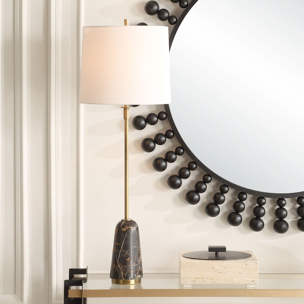 Marble and Brushed Brass Buffet Lamp with Linen Shade