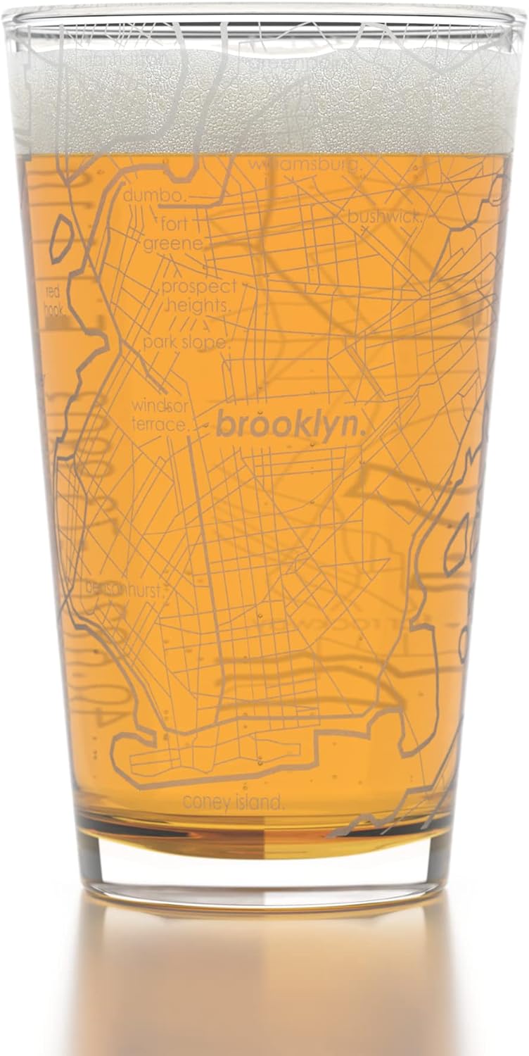 Etched Brooklyn Map Pint Glass