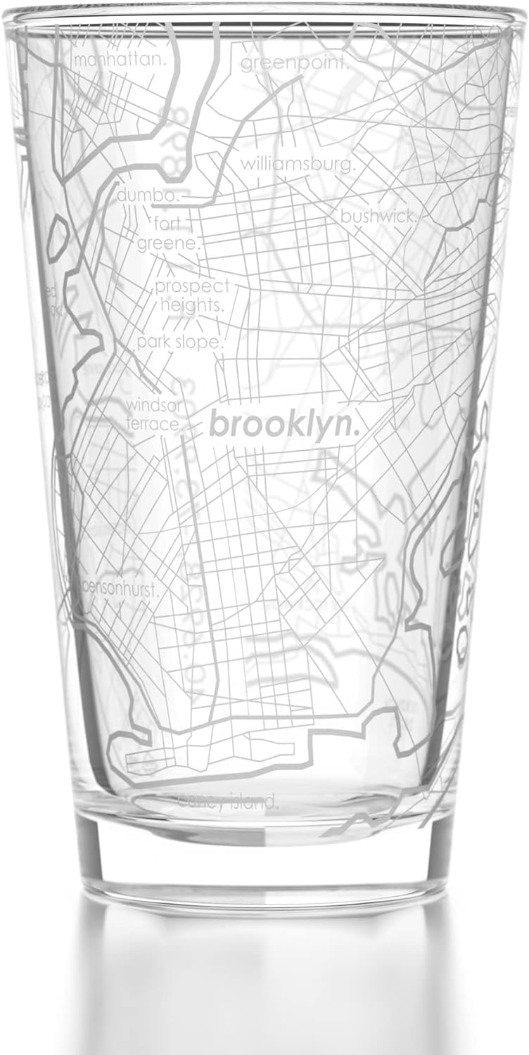 Etched Brooklyn Map Pint Glass