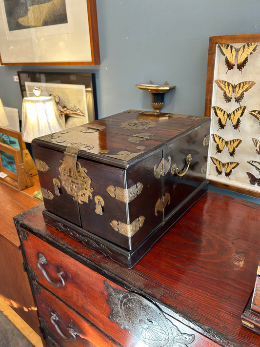 Korean Wood Vanity/Jewelry Box with Brass Hardware with Inner Compartment Drawers
