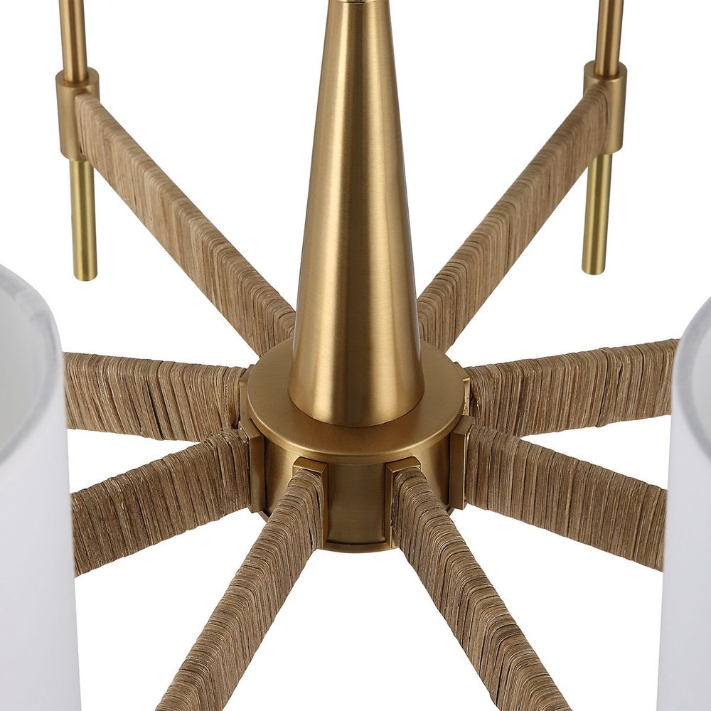 Rattan Wrapped Brass 8 Light Chandelier