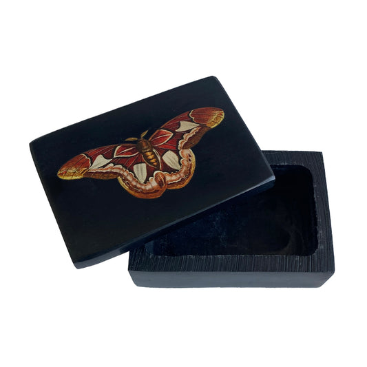 3″ Atlas Moth Black Soapstone Trinket Box