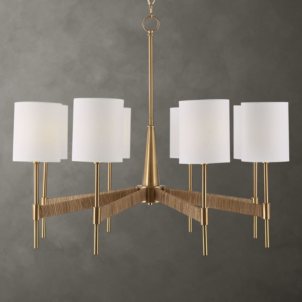 Rattan Wrapped Brass 8 Light Chandelier