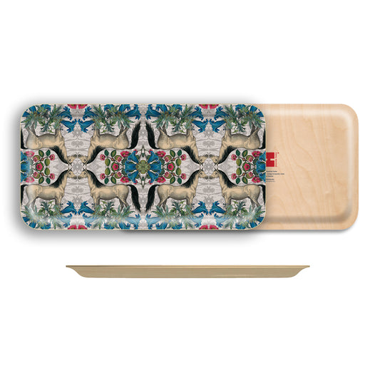 White Horse Floral Narrow Birch Wood Tray