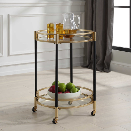 Round Brass & Glass Bar Cart