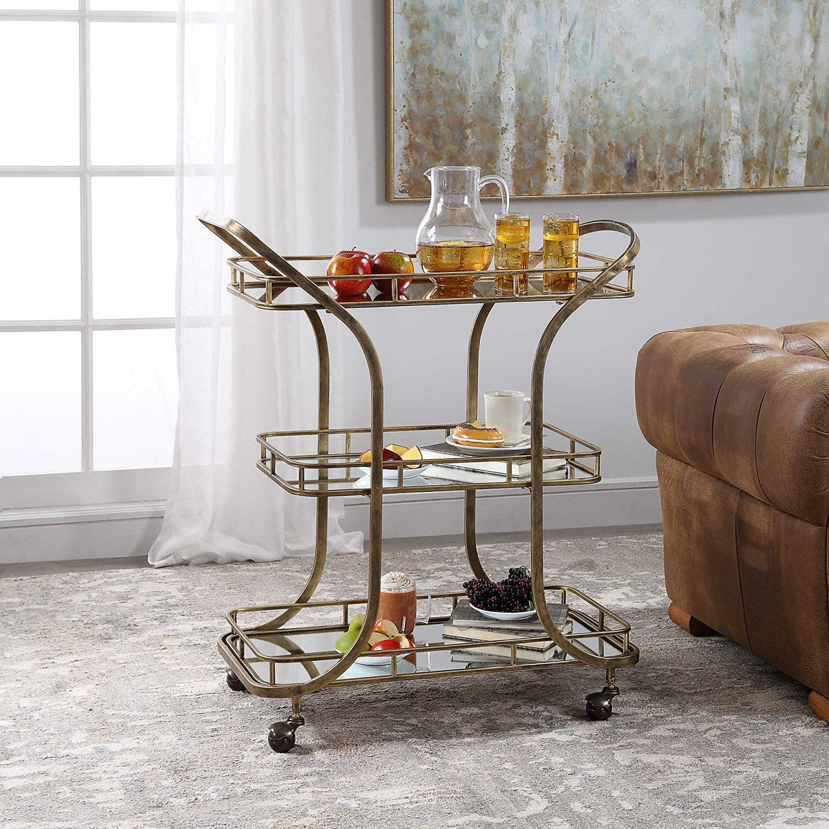 3-Tier Bar Cart | Mirror & Brass
