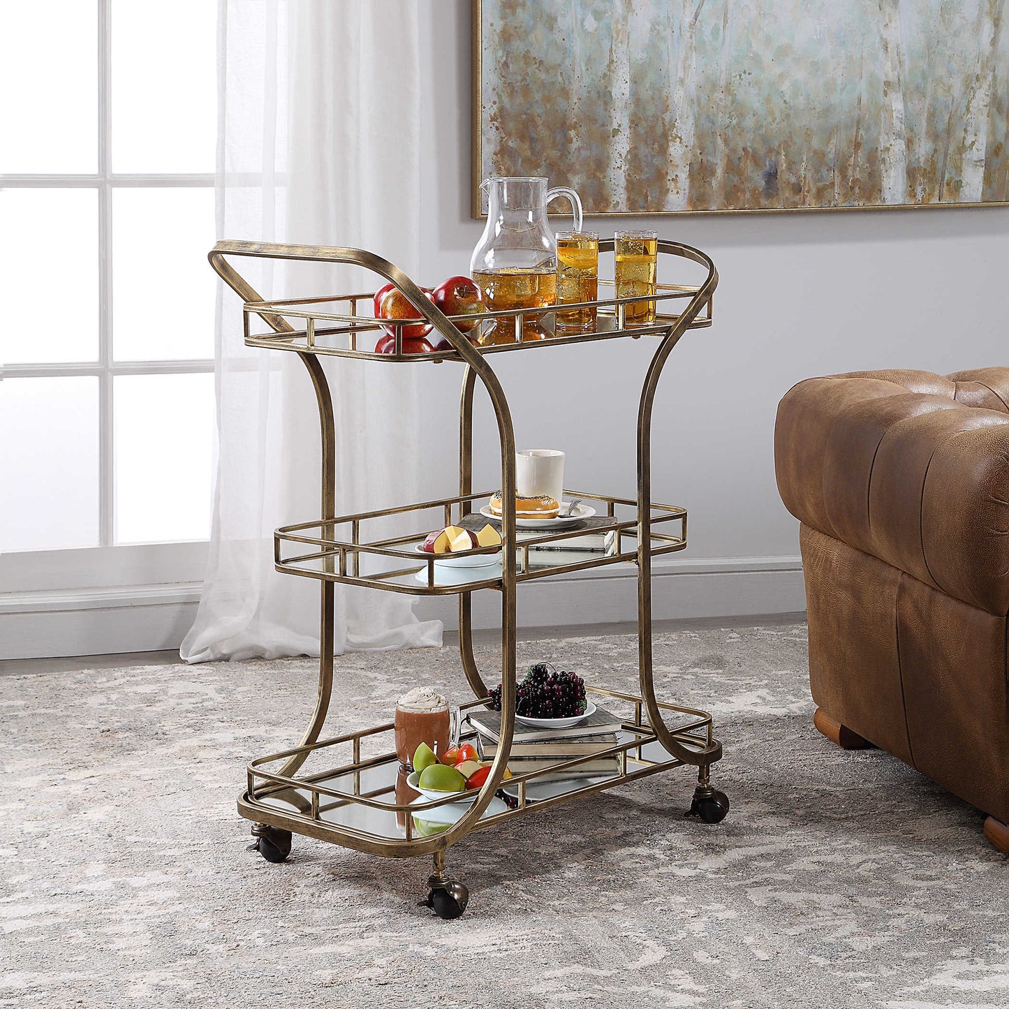 3-Tier Bar Cart | Mirror & Brass