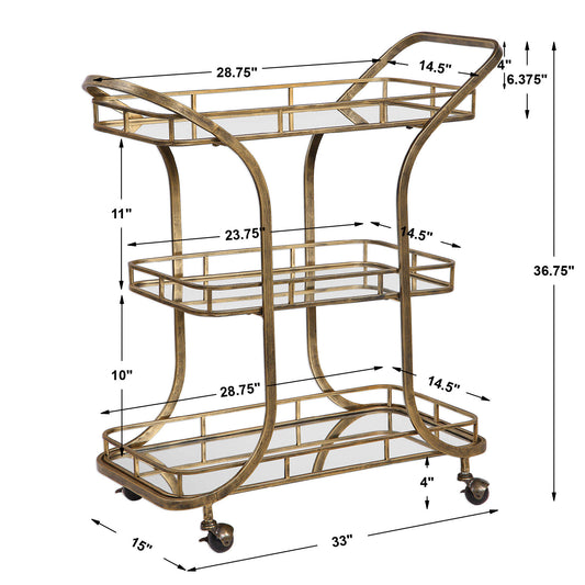 3-Tier Bar Cart | Mirror & Brass