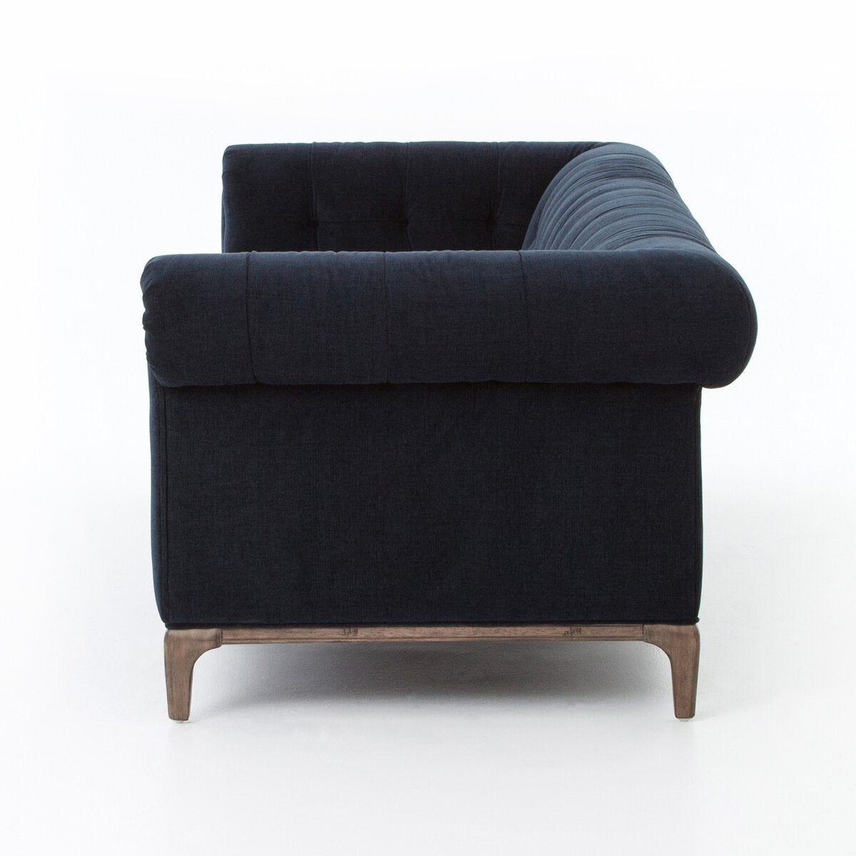 Navy and Antiqued Walnut Tufted 95" Sofa