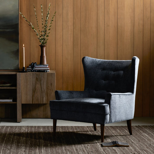 Charcoal Worn Velvet Armchair