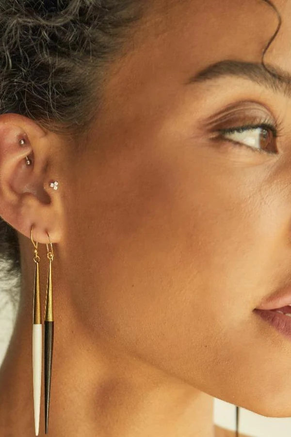 White Capped Quill Dangle Earrings