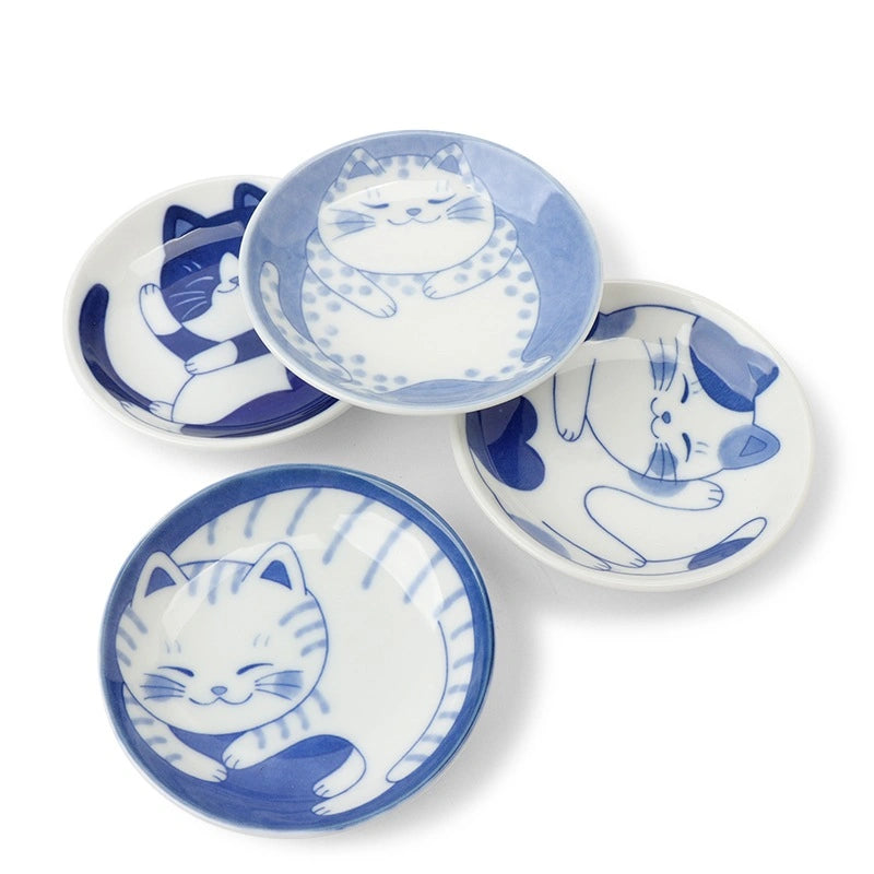 Blue & White Cat 3.75" Plate Set