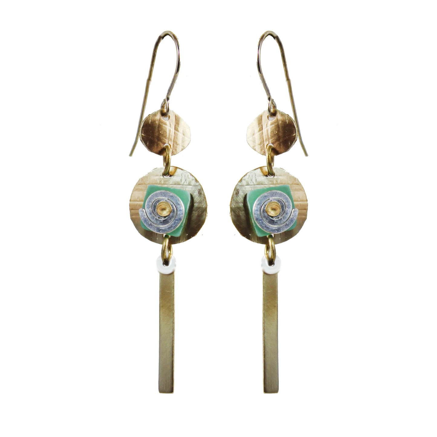 Silver Swirl,Teal, and Brass Earrings