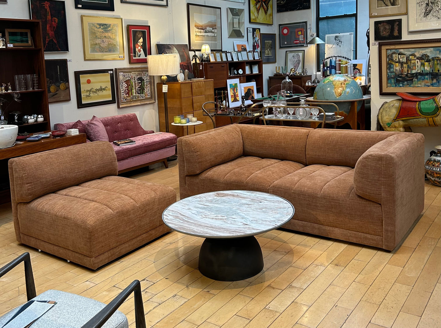 3 Piece Long Sofa with Channeled Seats