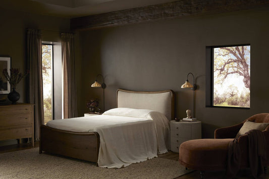 Linen and Brass Swan Neck Wall Sconce