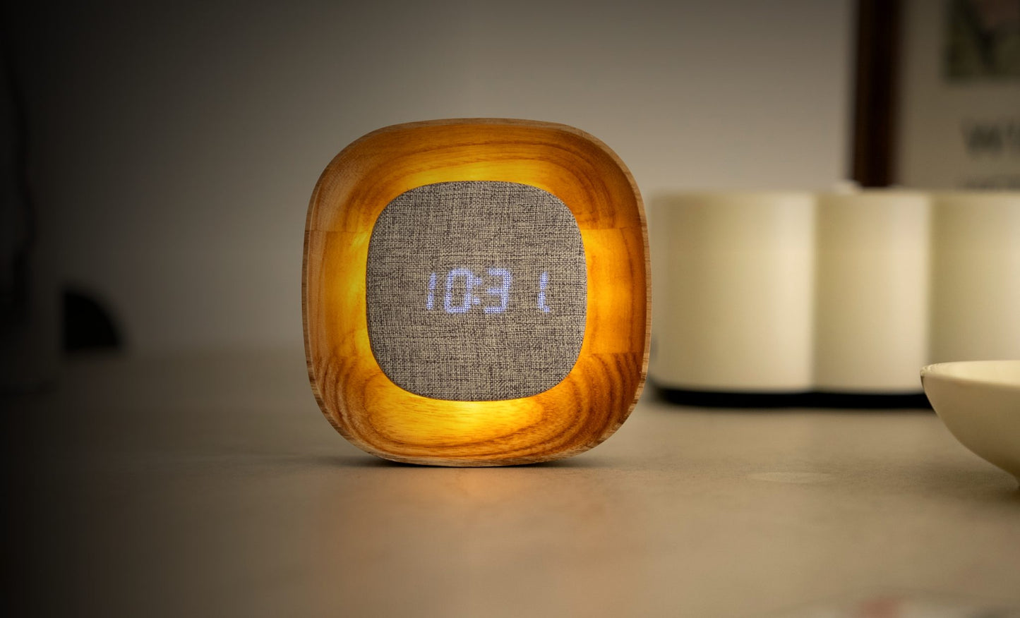 Lumos Square White Ash Rechargeable Clock