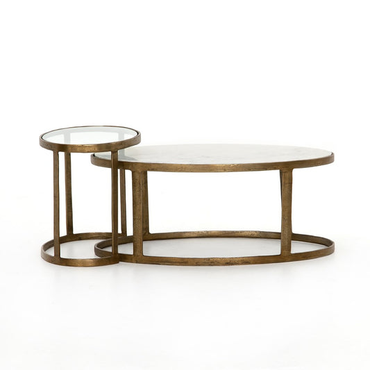 Marble and Brass Finished Nesting Coffee Table