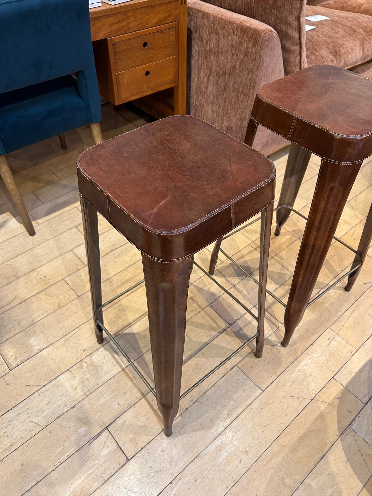 Pair of Leather Bar Stools