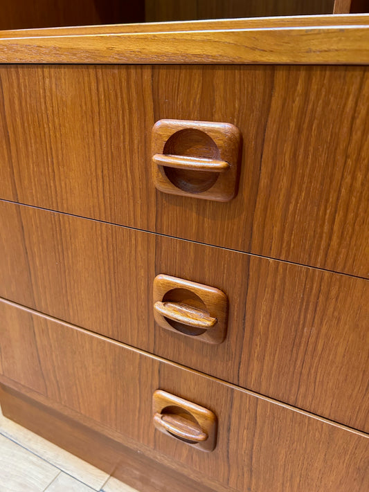 2 Piece Danish Teak Bookcase with 3 Drawers