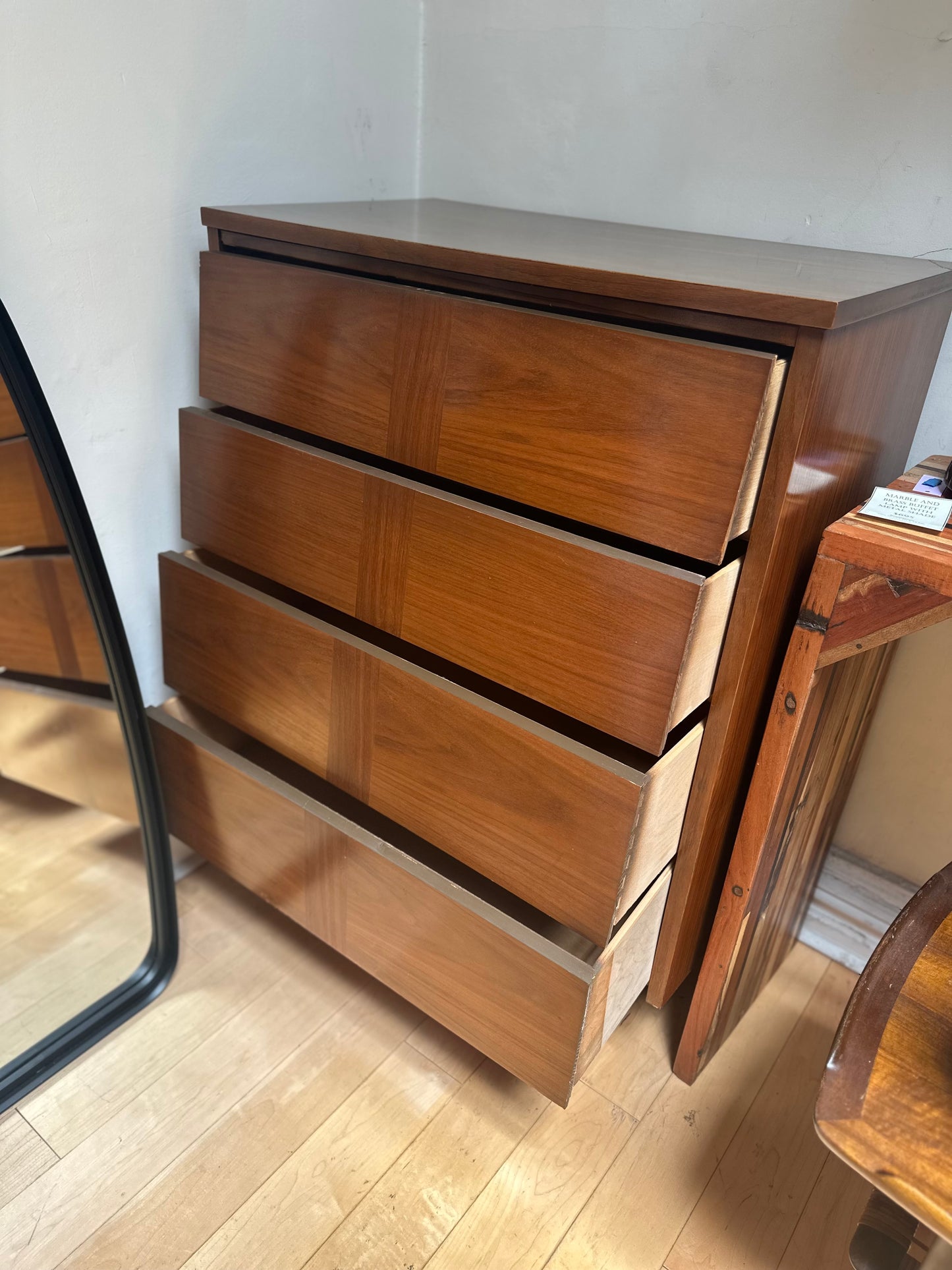 Walnut 4 Drawer Slanted Fronts Dresser