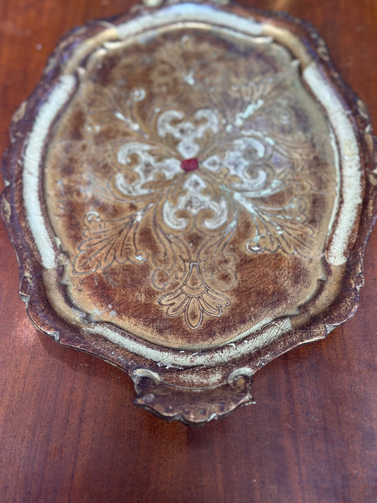 Ornate Gold Painted Wood Tray