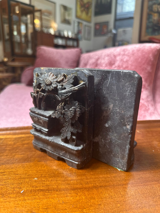 Flowers and Bird Carved Stone Bookends