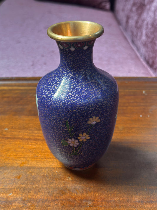Blue Cloisonne Vase with Pink Peony