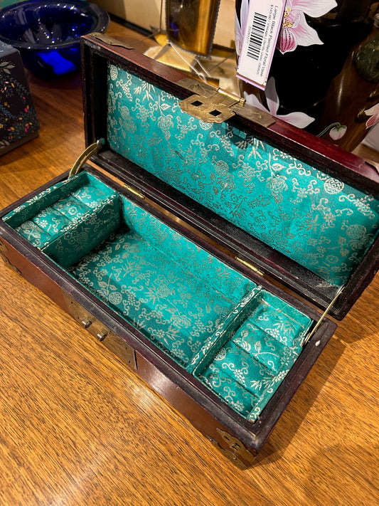 Vintage Long Asian Style Jewelry Box w/ Jade