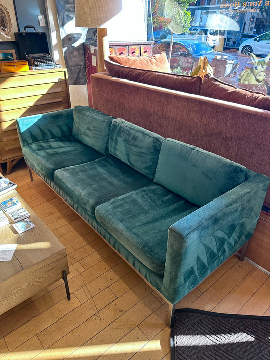 Teal And Chrome Upholstered Sofa
