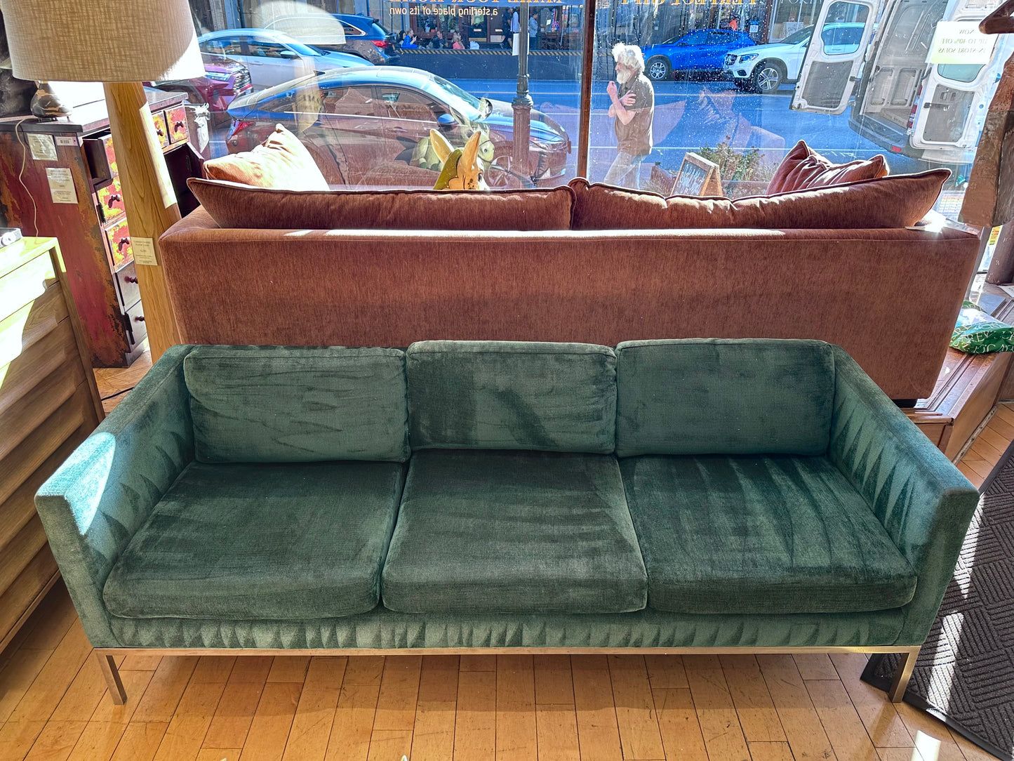 Teal And Chrome Upholstered Sofa