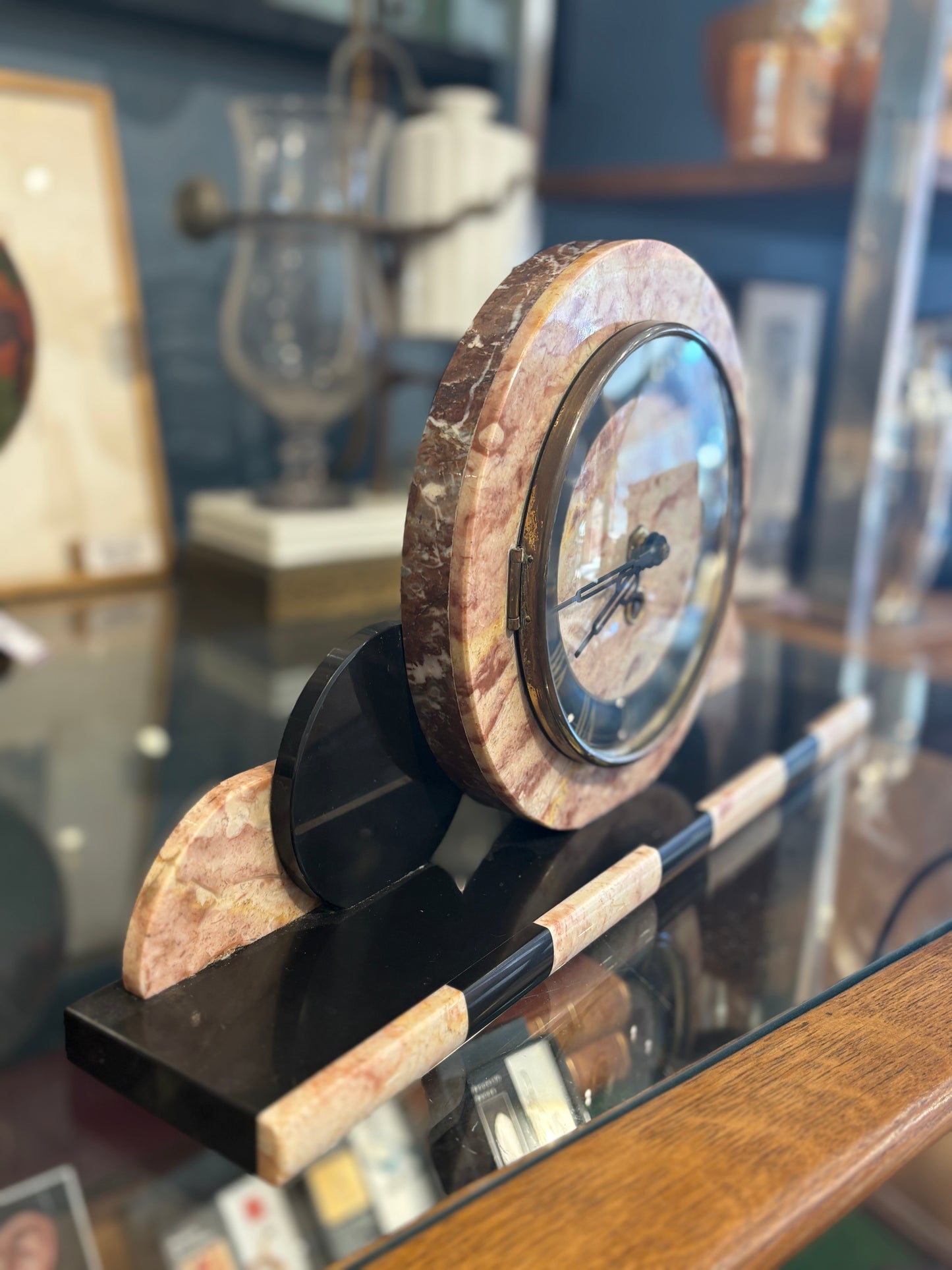 Deco Marble Clock with Winding Key