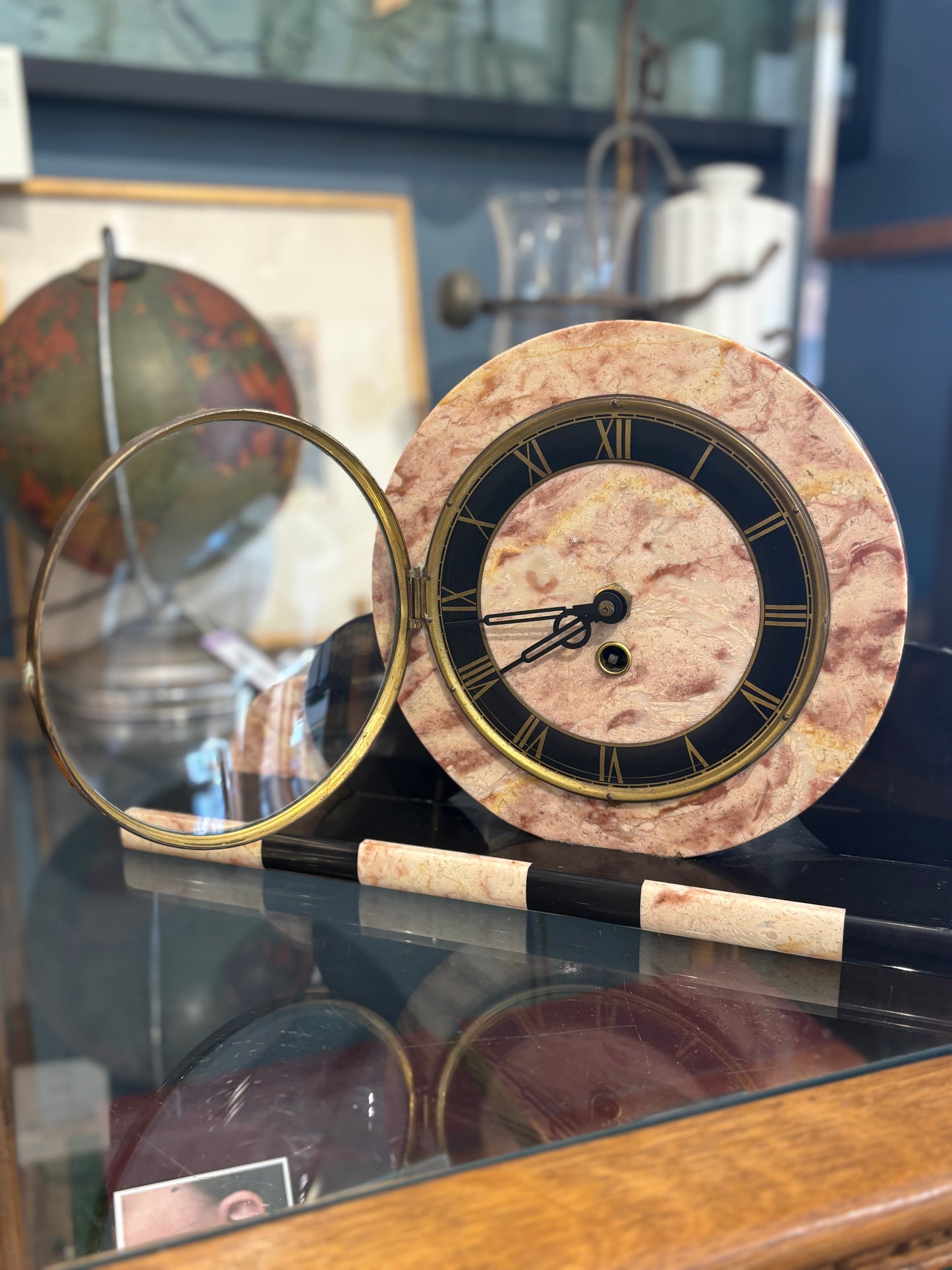 Deco Marble Clock with Winding Key